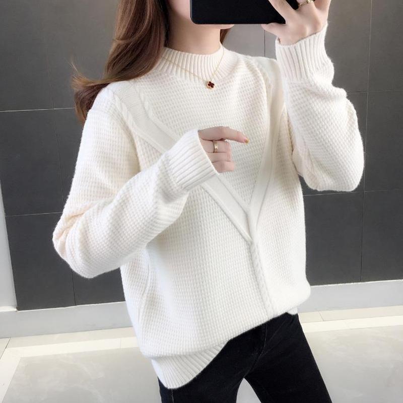 Thick Sweater Women Autumn and Winter Korean Loose Short Long Sleeves Versatile Bottoming Sweater Outer Wear