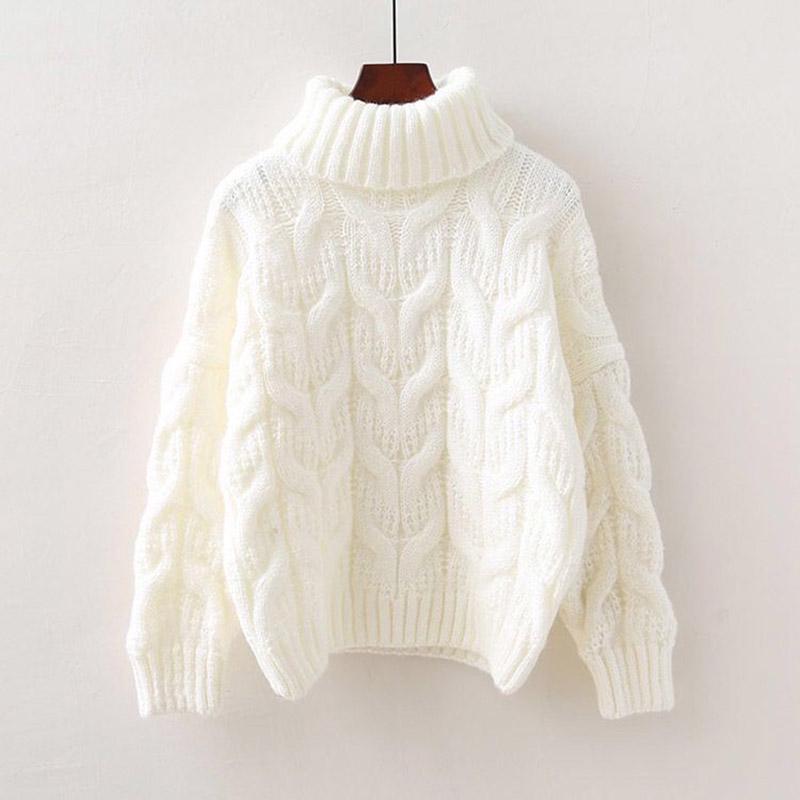 Inside wearing a warm winter jacket large size thick sweater female loose high collar knit sweater