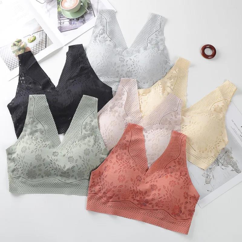 Ice Silk Breathable Lace Sexy Hollow Sports Seamless Gather No Steel Ring Beautiful Back Female Underwear Bra