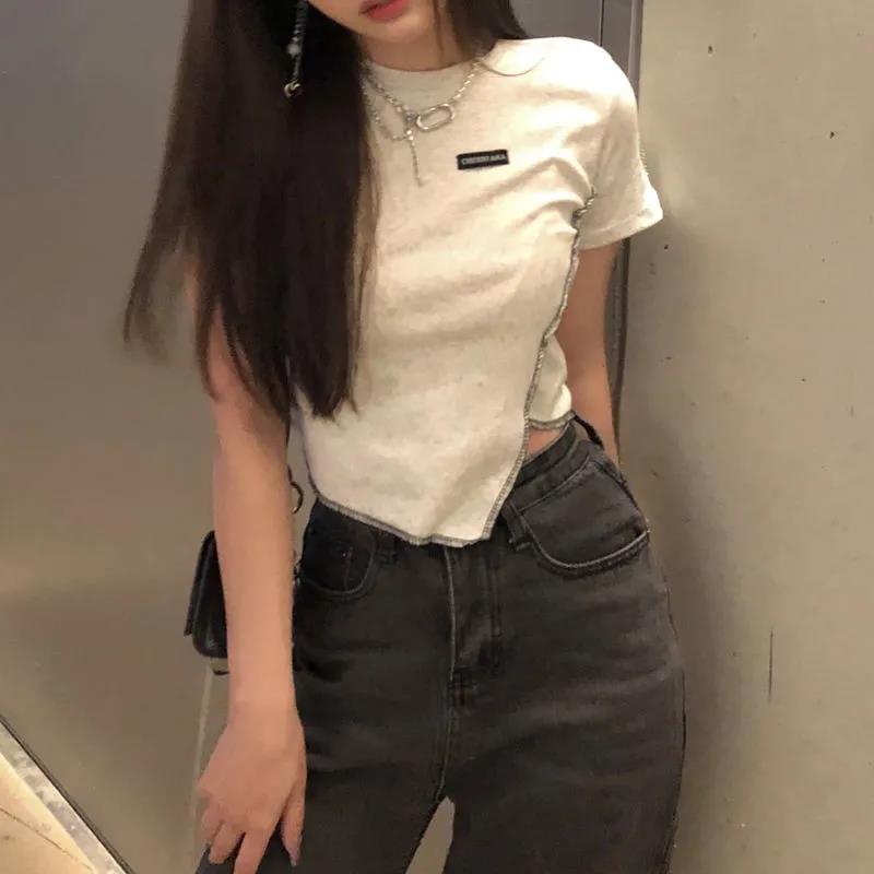 Women Ladies Summer Personality Tops Irregular Loose Short Sleeve Short T-shirt Blouse
