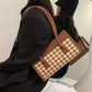 Check Pattern Handbag PU Leather Armpit Bag for Women Shoulder Lady Simple Elegant Baguette Bag