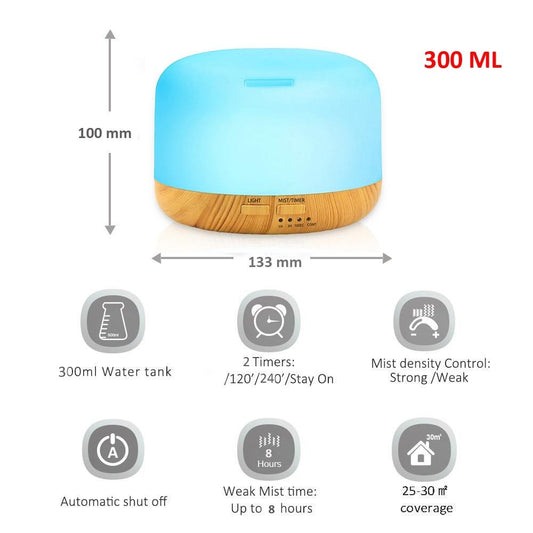 Air Humidifier Essential Oil Diffuser 300ML   Ultrasonic Cool Mist Maker Fogger Humidifier LED Lamp Aroma Diffuser Electric