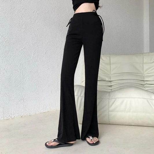 Women's Summer Ice Silk Thin Casual Pants Thin Loose Trousers High Waist Wide Leg Drooping Mopping Pants Flared Pants