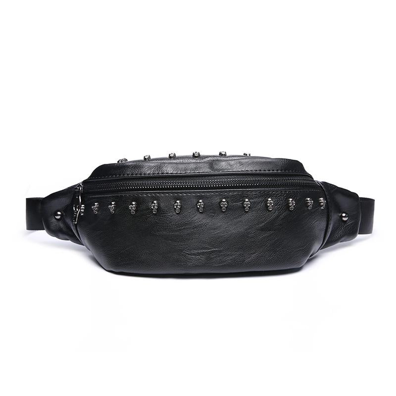 Waist bag men black rivet zipper chest bag outdoor leisure sports riding shoulder bag