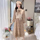 Autumn and Winter Floral Corduroy Dress Stitching Fake Two-piece Woven Waist Tie Bow Coat Sweater Dress
