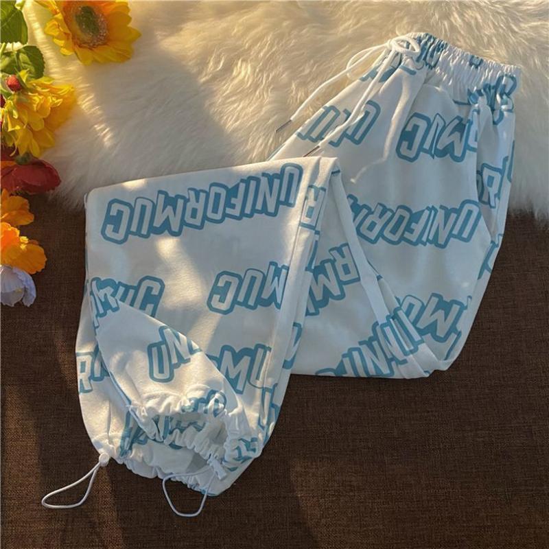 European and American High Street Fashion Brand Letters Full Print Trousers Pants Female Summer Cool Girl Personality Hip Hop High Waist
