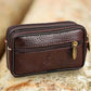 Men's Leather Horizontal Pockets Mobile Phone Waist Bag Wearing Belt Double Mobile Phone Purse Convenient Small Bag