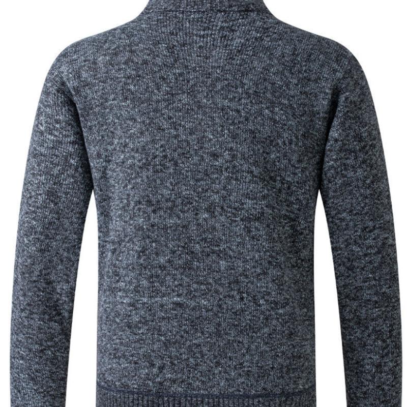 Autumn Men's Casual Sweater Plus Velvet Padded Stand-up Collar Men's Loose Solid Color Warm Jacket