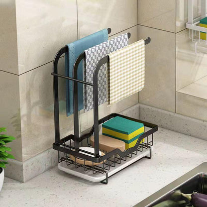 Dish Cloth Storage Rack Rag Rack Kitchen Shelf Free Perforated Countertop Wall-mounted Sponge Drain Rack Sink Sink with Drain Plate