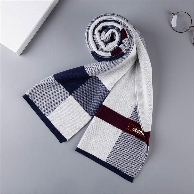 Winter Cashmere Scarf Men's Korean Plaid Print Wool Scarf High-end Fashion Warm Scarf