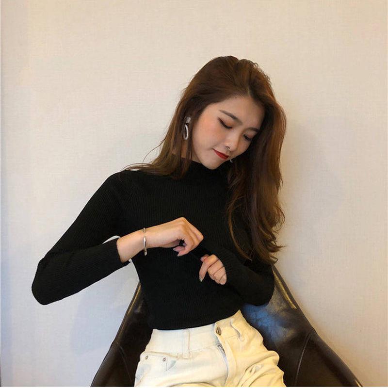 Winter Half Turtleneck Pullover Sweater Bottoming Shirt Women Slim Tight white Sweater