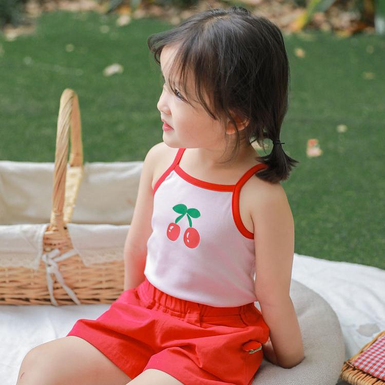 Summer Kids Cute Printing Vest Sleeveless Tops Korean Style Slash Neck Slim Camisole for Children Girls