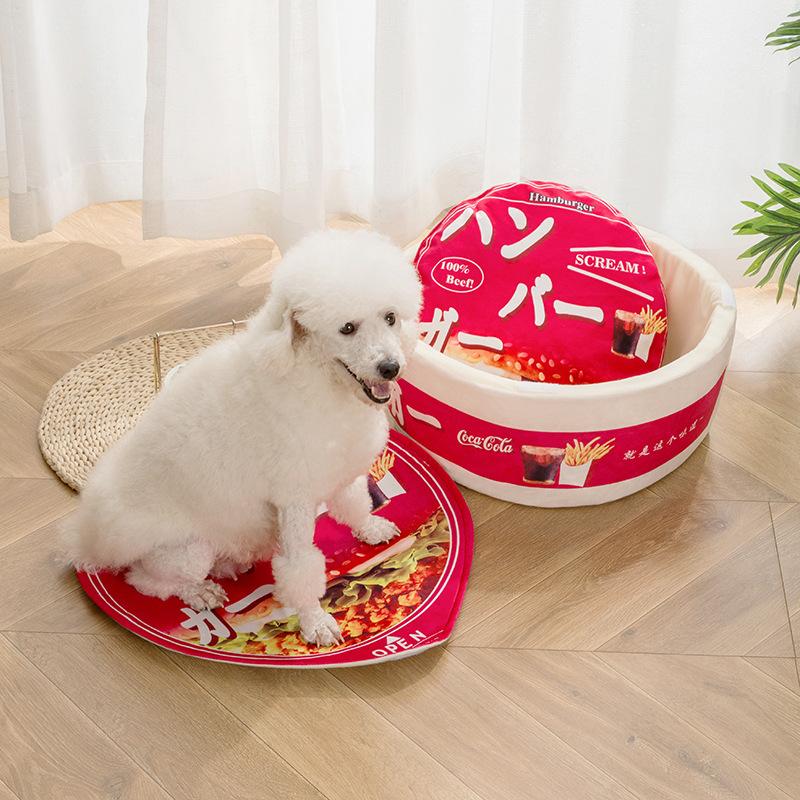 Creative Instant Noodles Pet Den Japanese Pizza Kennel Chocolate Hamburger Cat Den Bowl Semi-enclosed Kennel