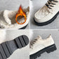 British Small Leather Shoes Women Winter Plus Velvet Warm Cotton Shoes Thick-soled Leather Shoes Waterproof and Non-slip