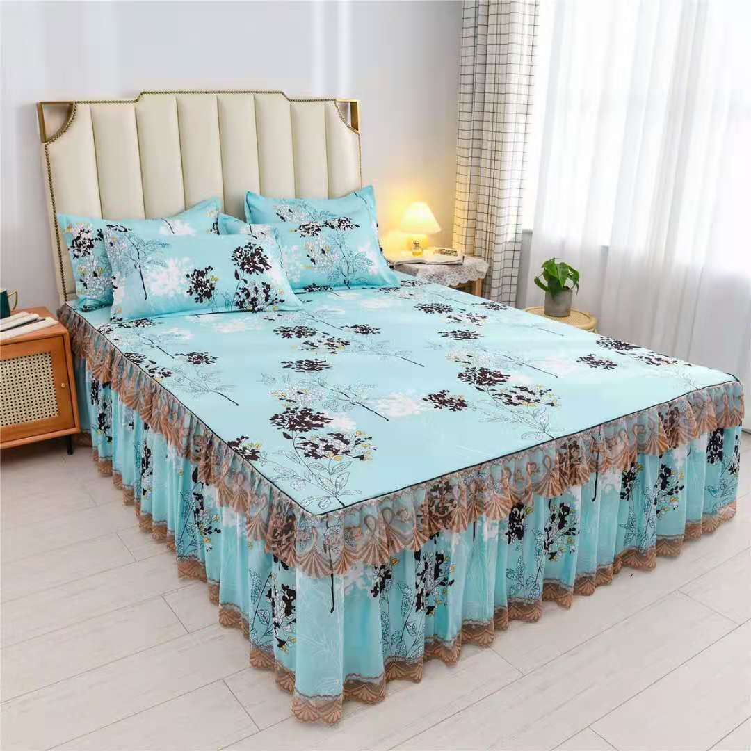 Lace Bed Skirt Three-piece Bedding Unilateral Non-slip Bedspread Korean Version of Solid Color Bed Sheet