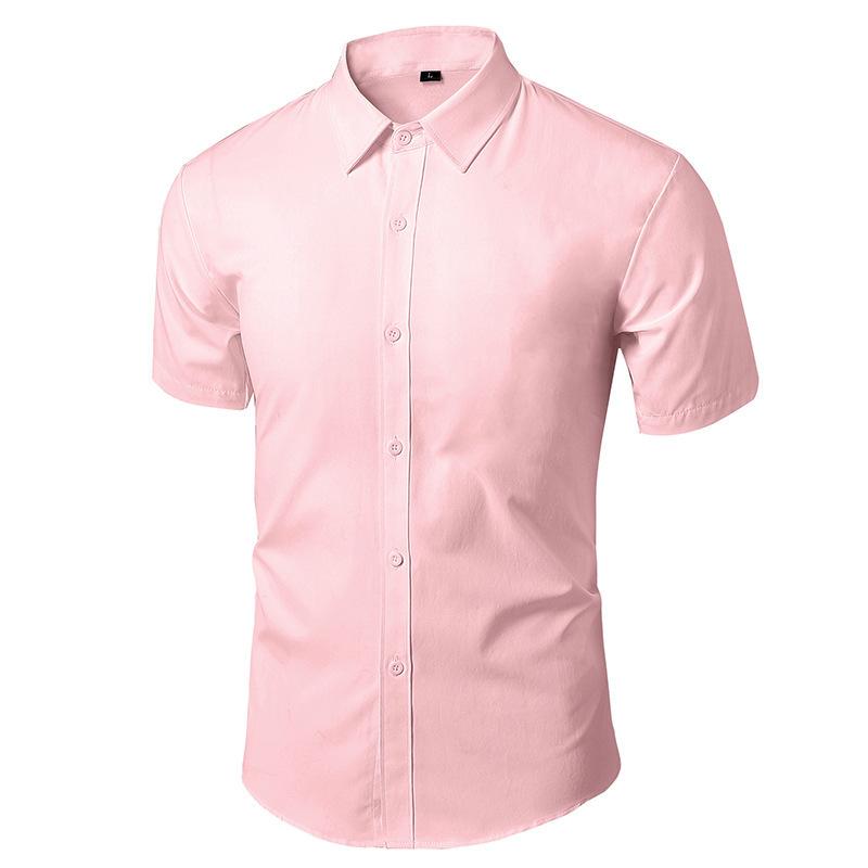 Men Business Shirts Casual Tees Summer Short Sleeves T-shirt Stretch Cardigan Button Down Undies Male Clothing Solid Color Top