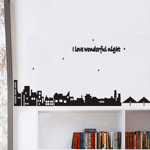 Town scenery fashion silhouette living room sofa TV background wall study wall sticker