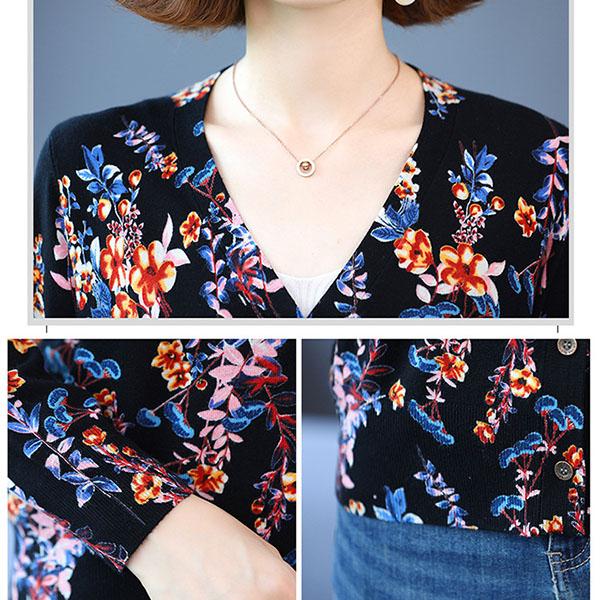 Long-sleeved Short Cardigan Women's 3D Flower Print Sweater Coat Large Size Wool Coat Knitwear