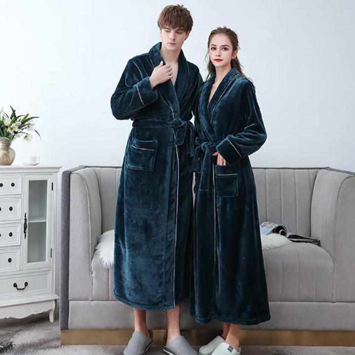 Flannel Couple Bathrobe Men Winter Thick Cashmere Home Clothes Ladies Long Robe Coat Soft Shawl Bathrobe