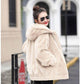 Plus Velvet Padded Faux Rabbit Fur Hooded Mid-length Loose Long-sleeved Jacket Women