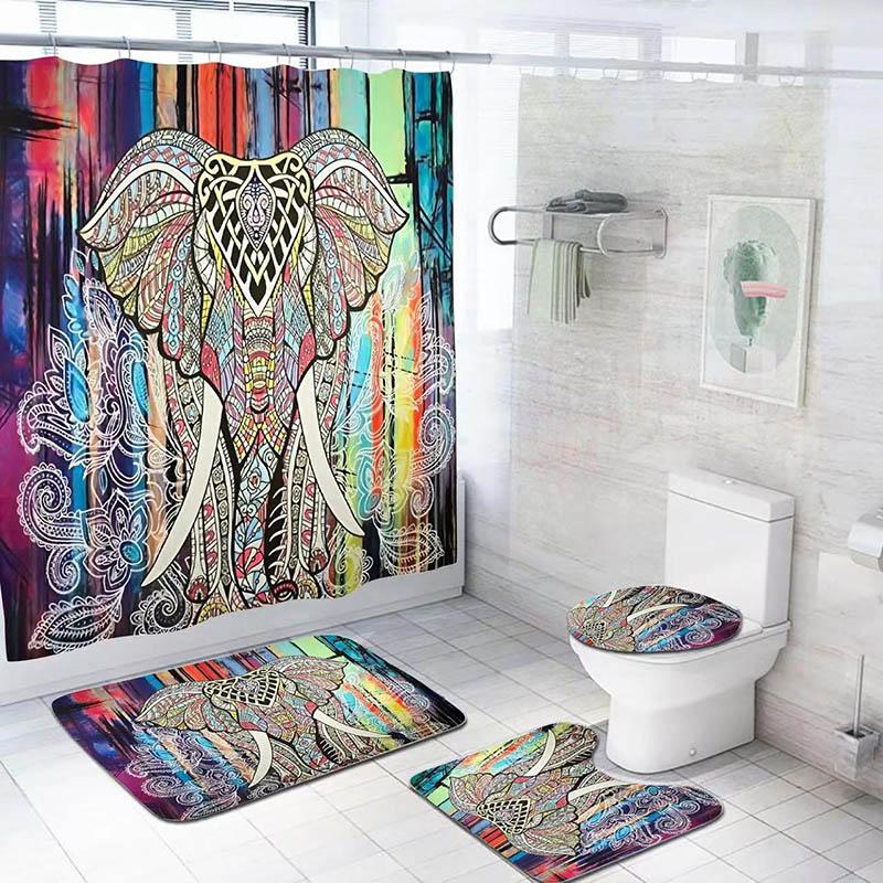 Toilet Supplies Nordic Style Digital Printing Polyester Toilet Mat Floor Mat Bath Cover Four-piece Partition Curtain