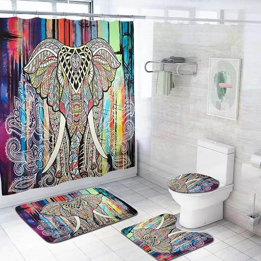 Toilet Supplies Nordic Style Digital Printing Polyester Toilet Mat Floor Mat Bath Cover Four-piece Partition Curtain