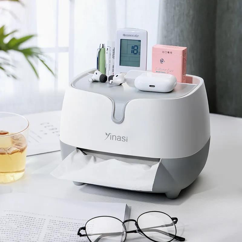 Tissue Box Multipurpose Tissue Box Lid Napkin Holder Home Office Remote Control Storage Wipe Box Desk Organizer