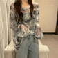 Fall Version of Tie dye Loose Simple Long-sleeved fall T-shirt Women Simple Pure color Bottoming Net yarn Blouse Tee