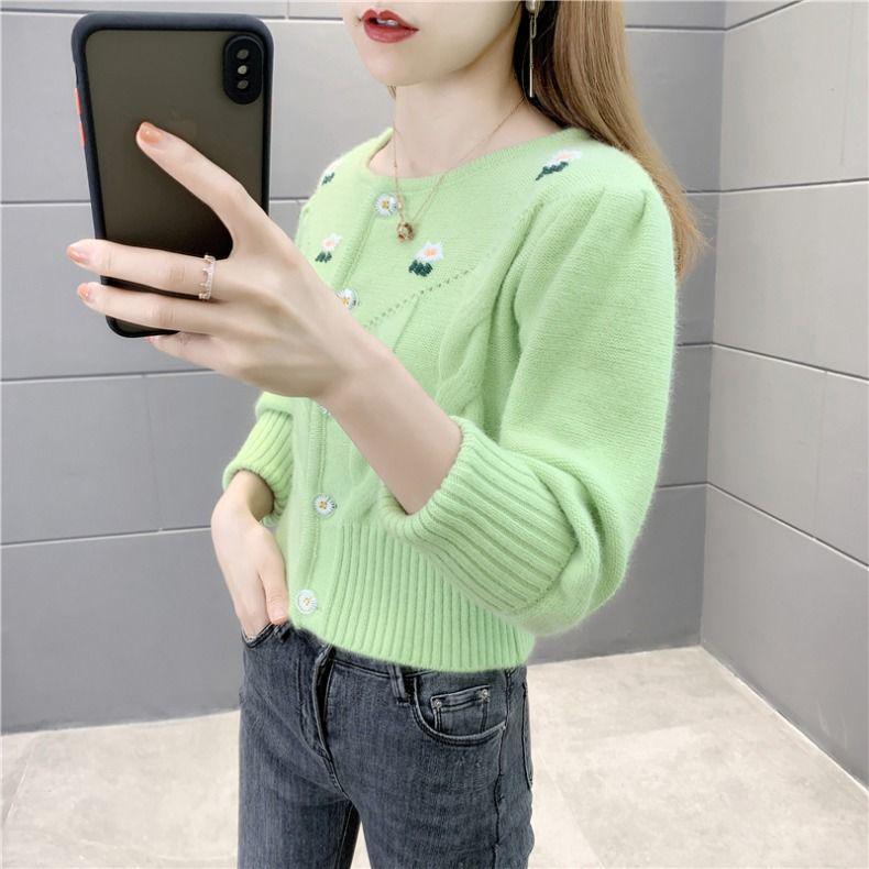Autumn and Winter Round Neck Knitted Cardigan Students Wear Long-sleeved Tops All-match Slim Sweater Women