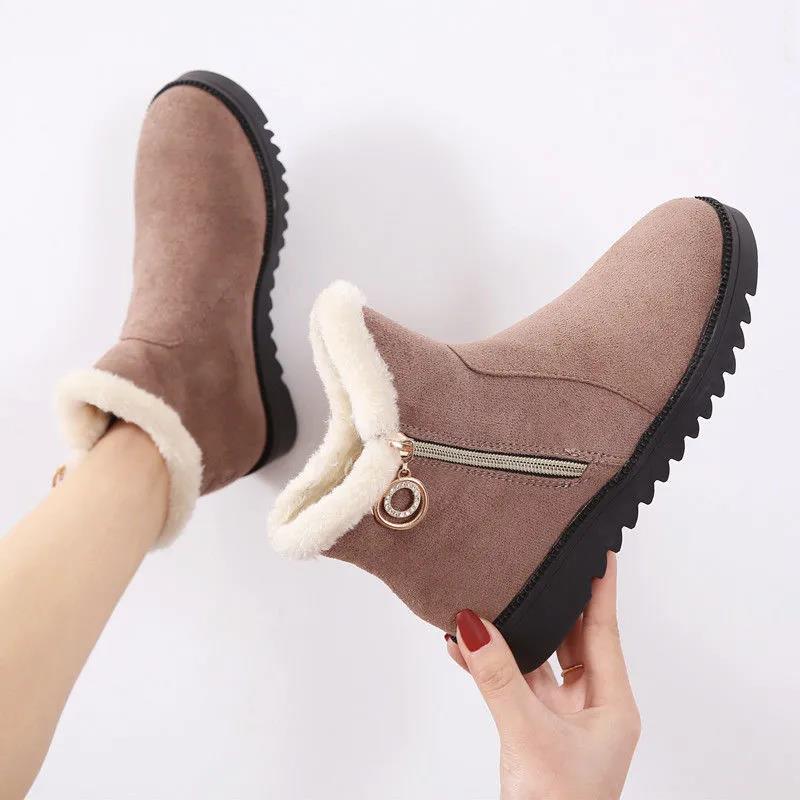 Women's Winter Flat Bottomed Short Boots Soft Soled Warm Cotton Shoes Solid Color Versatile Snow Boots