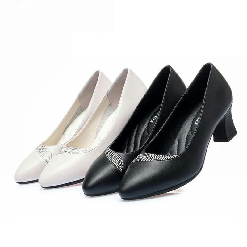 Spring and Summer Single Shoes Soft Bottom Shoes Thick with Casual Shoes Shallow Shoes Women's Shoes Black Leather Shoes