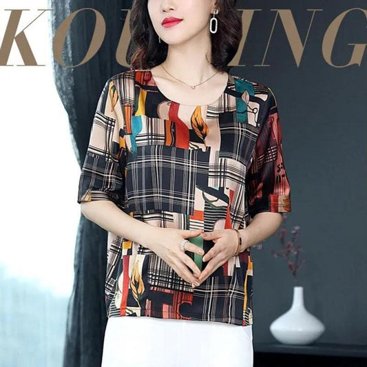 Women's Summer Print Short-sleeved T-shirt Women's Plus Size Mother Clothes