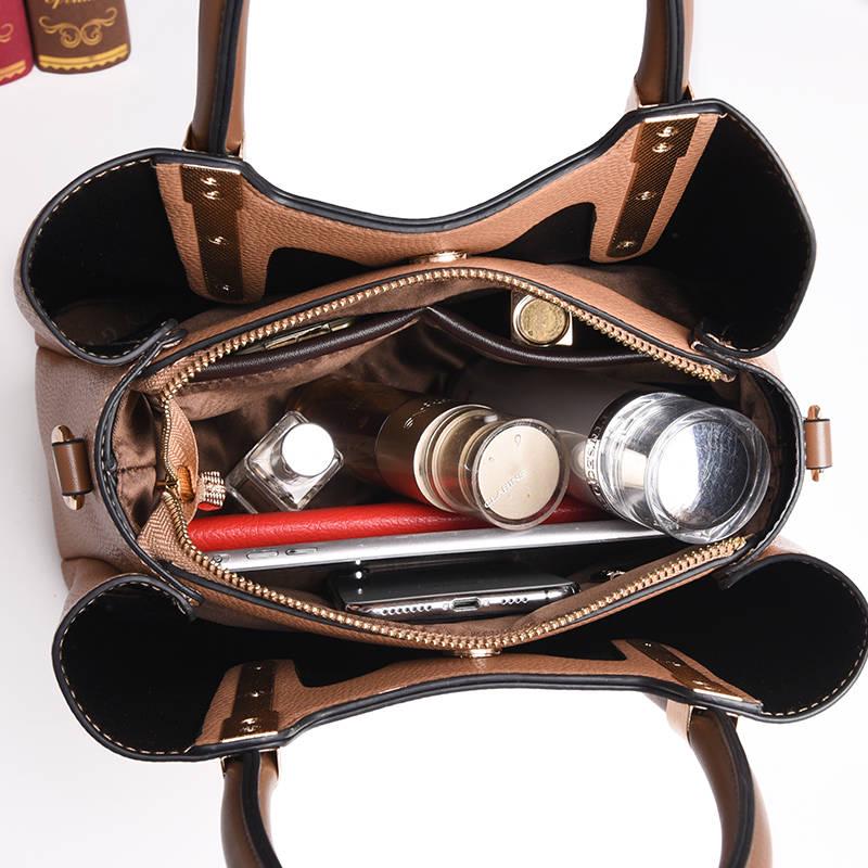 Fashion European and American High-grade Soft Leather Wild Metal Large Capacity Fashion Handbag Large Bag Large Capacity Handbag