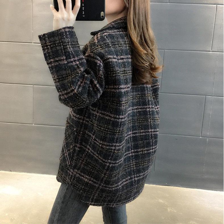 Woolen Coat Women Winter Thick Plaid Suit Jacket Woolen Coat Women
