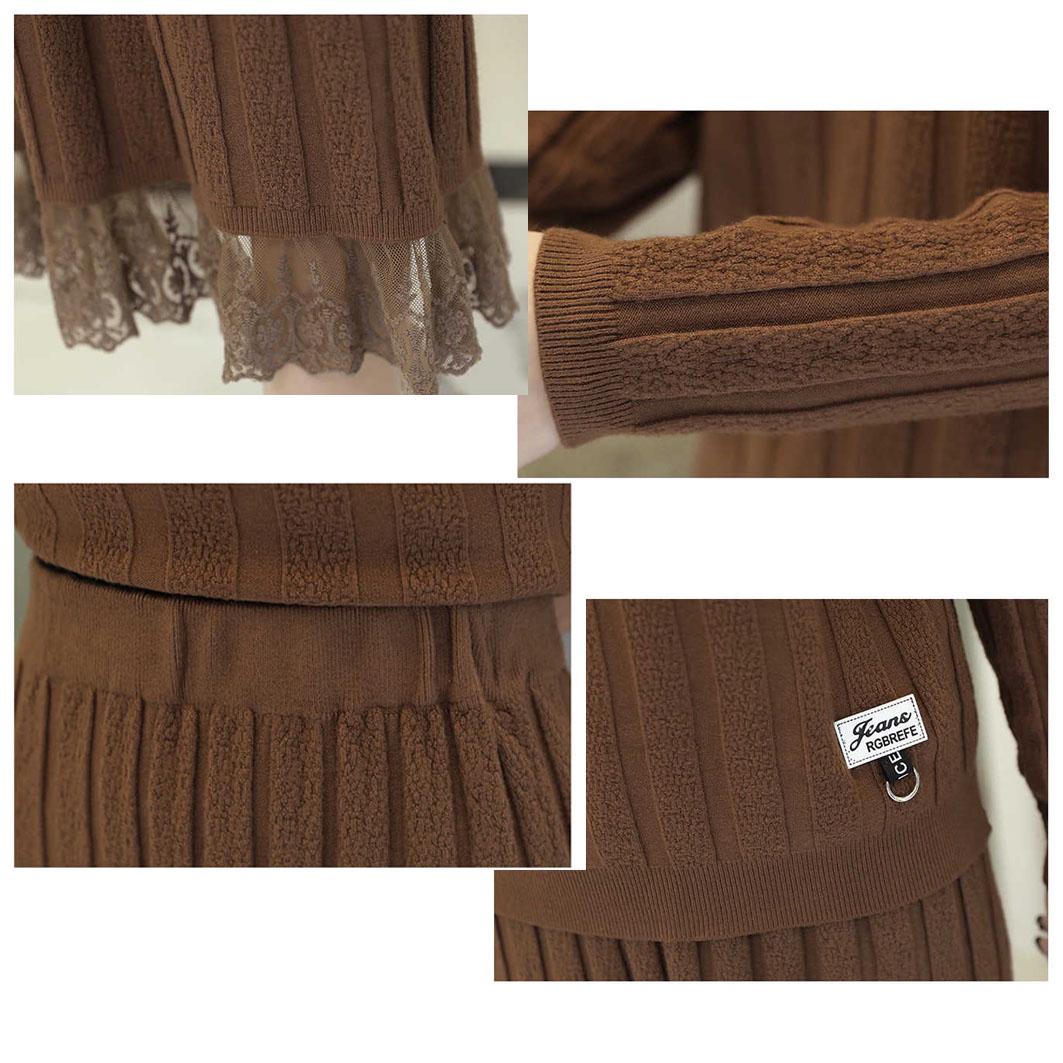 Women Sexy Winter Knitted Tops and Dress 2 Piece Set Fashion Lace DRESS and Sweater Two Piece Set