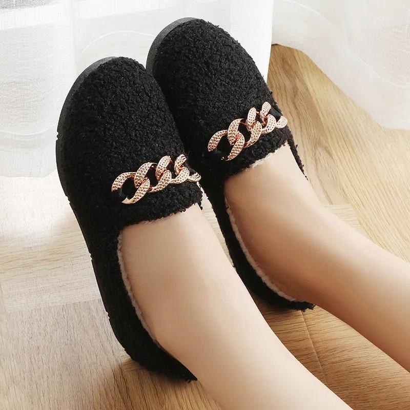 Women Autumn and Winter Soft Sole Comfortable Doudou Shoes Low Top Round Head Female Wool Shoes Versatile Cotton Shoes