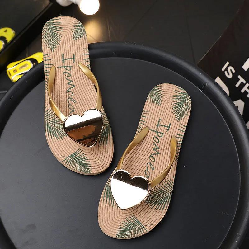 Flip Flops Summer Fashion All-match Peach Heart Flat Sandals and Slippers