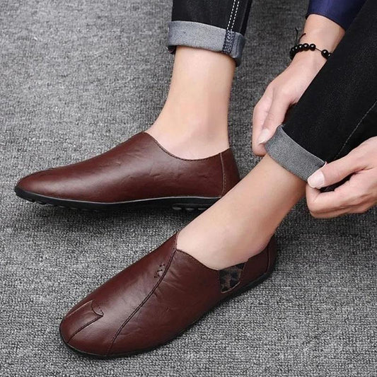 Leather Shoes Men's Spring and Autumn Black Casual Shoes Korean Fashion Lazy Shoes Men's Antiskid Work Shoes Driving Shoes