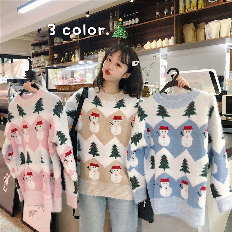 Woman Loose Long sleeve sweater Winter Round neck sweater Large size Christmas clothing sweater
