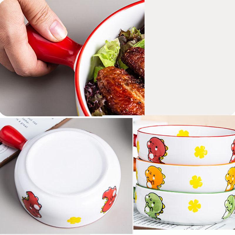 Ceramic Handle Bowl Cartoon Cute Japanese Instant Noodle Bowl Household Oven Bowl High Temperature Resistant Plate Bowl