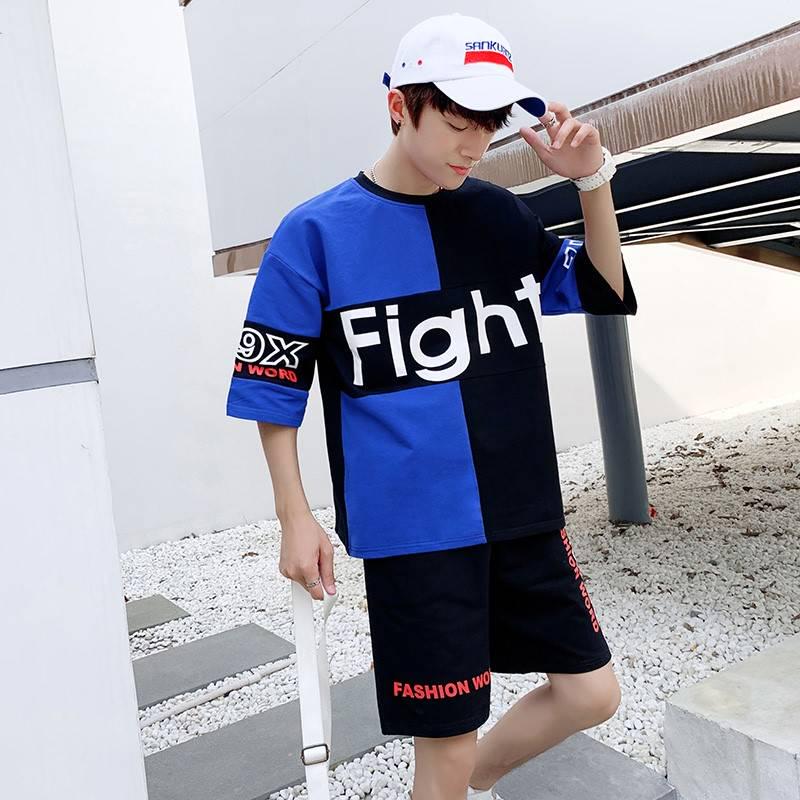 Summer Sports Suit Men's Loose Fashion Casual Suit Men's T-Shirt + Shorts Hip Hop Style Street Set