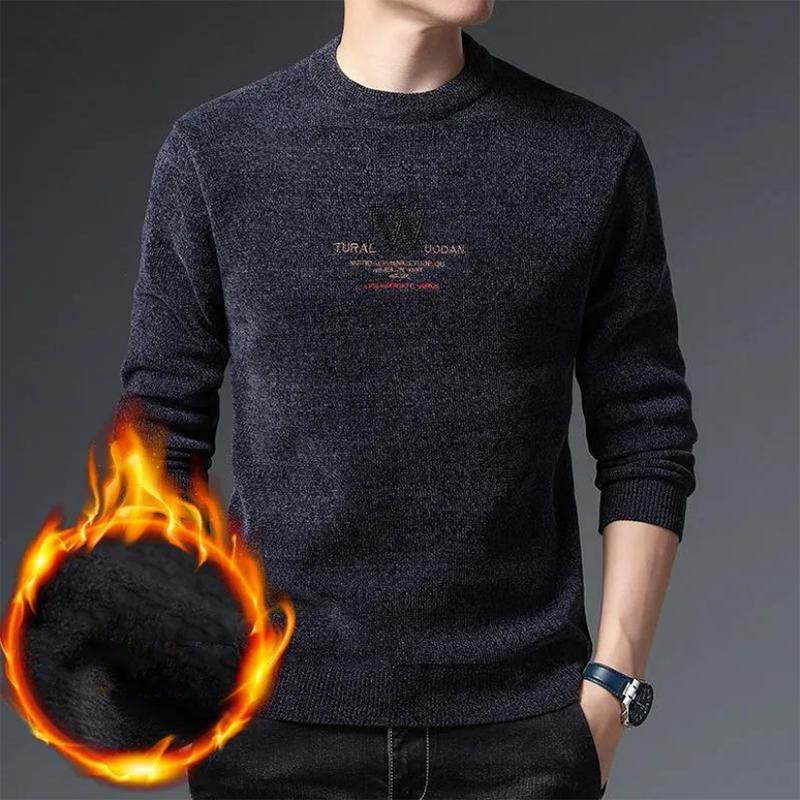 Men's Sweater Plus Velvet Thick Embroidery Casual Warm Korean Version of The Bottoming Sweatshirts for Men