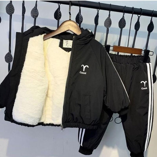 Boys Plus Velvet Suit Western Style Winter Clothes Baby Autumn and Winter Sports Clothes Children's Thickened Two-piece Suit