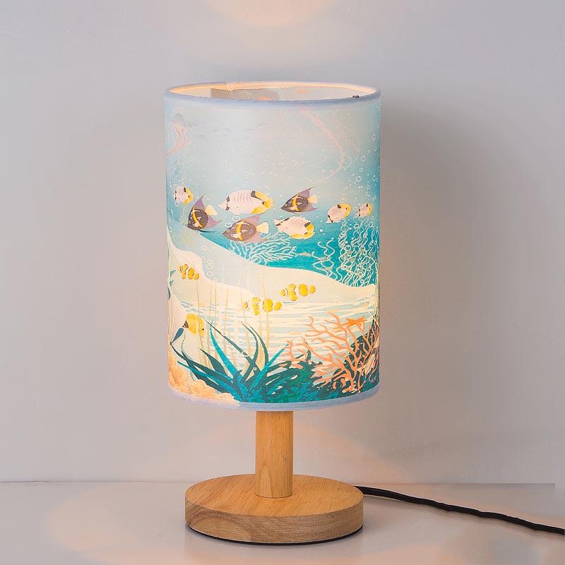 Desk Lamp with Fabric Shade Solid Wood Base  for Bedroom Living Room Bookcase Cafe Hotel