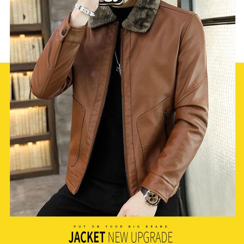 Leather Jacket Men's Winter Green Middle-aged Plus Velvet Thickening Men's Leather Jacket Jacket Fur One Parker Men's Clothing