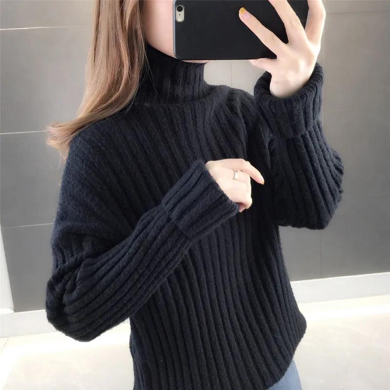 Sweater Women's Turtleneck Knitwear Pullover Loose Korean Version Pure Color Ladies Trending Sweater Autumn and Winter Top