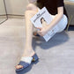 Soft Leather Sandals Women's Outer Wear Square Head Summer Thick Heels High Heels All-match Color Fish Mouth Flip Flops