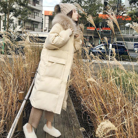 Winter Thick Cotton Jacket Women's Mid-length Jacket Loose Fluffy Big Fur Collar Over The Knee Warm Bread Jacket Plus Cotton Warm Jacket