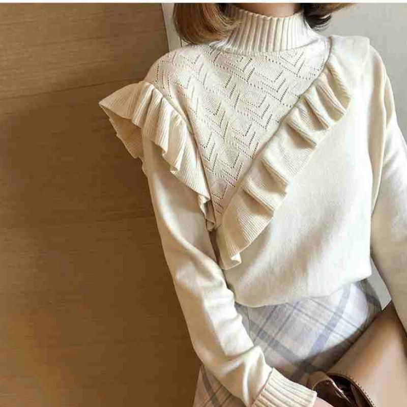 Loose Turtleneck Sweater Women's Pullover Long-sleeved Ruffled Knitted Bottoming Sweater