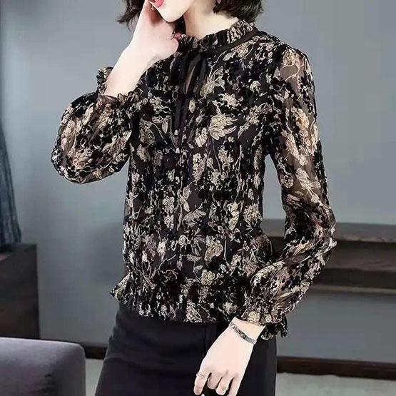 s-6XL Women's Chiffon Shirt Spring and Summer Printing Large Size Blouse Loose Slim Casual Bottoming Shirt Top